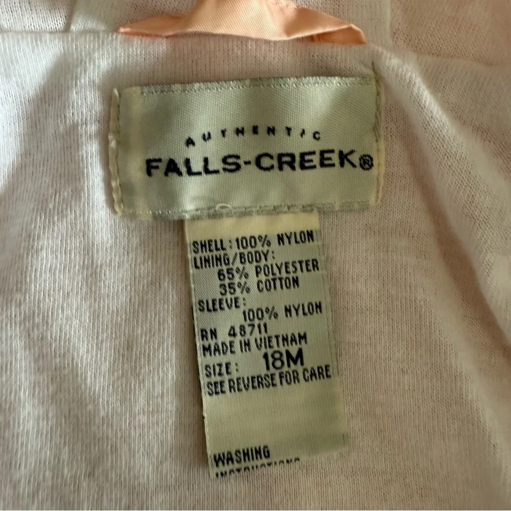 Falls Creek Peach Hooded Girls Raincoat Embroidered Flowers Pockets Size 18 Mo